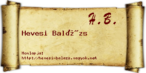 Hevesi Balázs névjegykártya